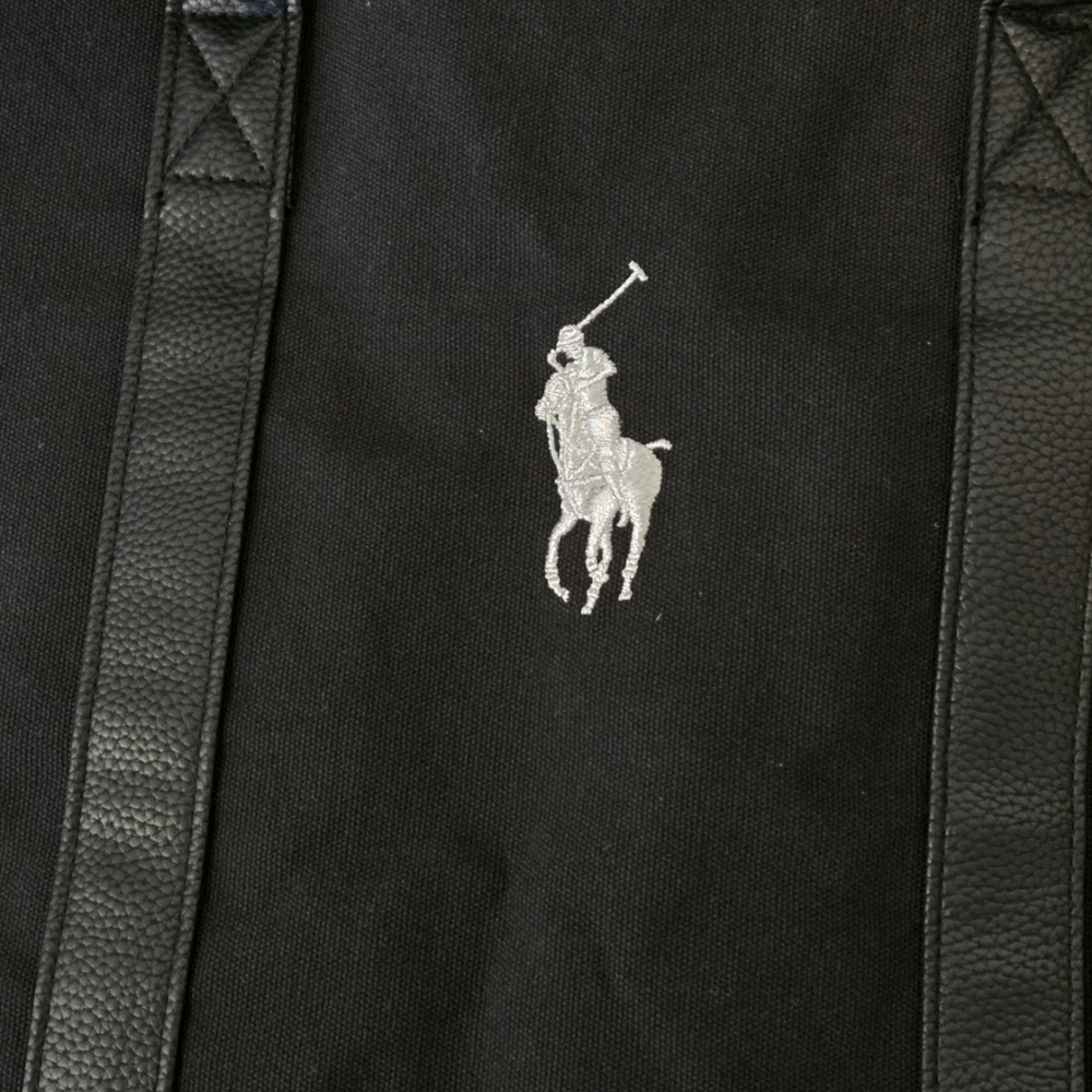 Ralph Lauren Black Duffle Bag w/ Silver Polo Horse Logo Gym/ Travel /Work (NWOT) - Picture 5 of 11